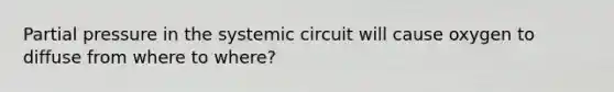 Partial pressure in the systemic circuit will cause oxygen to diffuse from where to where?