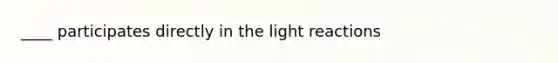 ____ participates directly in the <a href='https://www.questionai.com/knowledge/kSUoWrrvoC-light-reactions' class='anchor-knowledge'>light reactions</a>