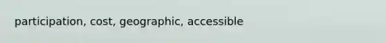 participation, cost, geographic, accessible