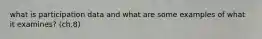 what is participation data and what are some examples of what it examines? (ch.8)