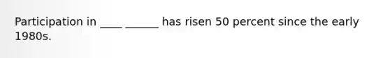 Participation in ____ ______ has risen 50 percent since the early 1980s.