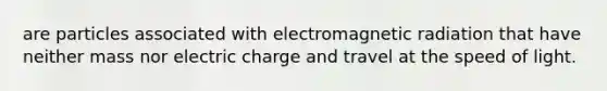 are particles associated with electromagnetic radiation that have neither mass nor electric charge and travel at the speed of light.