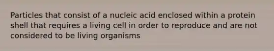 Particles that consist of a nucleic acid enclosed within a protein shell that requires a living cell in order to reproduce and are not considered to be living organisms