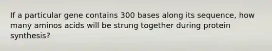 If a particular gene contains 300 bases along its sequence, how many aminos acids will be strung together during protein synthesis?