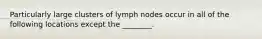 Particularly large clusters of lymph nodes occur in all of the following locations except the ________.