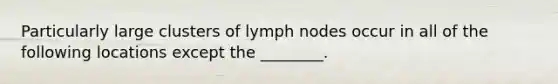 Particularly large clusters of lymph nodes occur in all of the following locations except the ________.