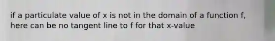 if a particulate value of x is not in the domain of a function f, here can be no tangent line to f for that x-value