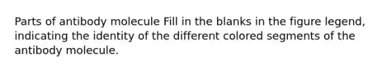 Parts of antibody molecule Fill in the blanks in the figure legend, indicating the identity of the different colored segments of the antibody molecule.