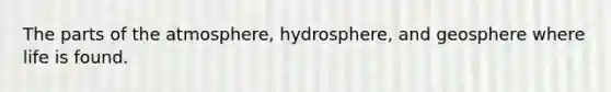 The parts of the atmosphere, hydrosphere, and geosphere where life is found.