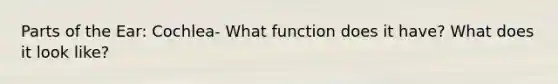 Parts of the Ear: Cochlea- What function does it have? What does it look like?