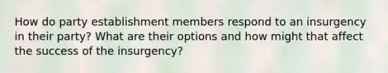 How do party establishment members respond to an insurgency in their party? What are their options and how might that affect the success of the insurgency?