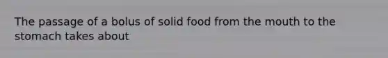 The passage of a bolus of solid food from the mouth to the stomach takes about