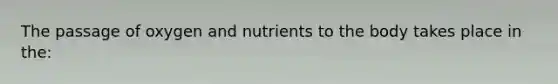 The passage of oxygen and nutrients to the body takes place in the: