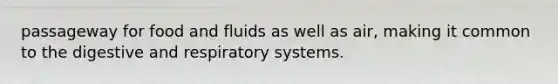 passageway for food and fluids as well as air, making it common to the digestive and respiratory systems.