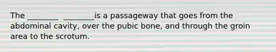 The​ ________ ​ ________is a passageway that goes from the abdominal​ cavity, over the pubic​ bone, and through the groin area to the scrotum.