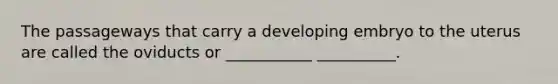 The passageways that carry a developing embryo to the uterus are called the oviducts or ___________ __________.