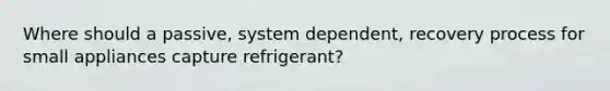 Where should a passive, system dependent, recovery process for small appliances capture refrigerant?