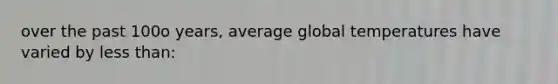 over the past 100o years, average global temperatures have varied by less than: