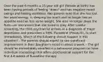 Over the past 6 months a 15-year old girl (female at birth) has been having periods of feeling "down" and has negative mood swings and feeling worthless. Her parents note that she has lost her usual energy, is sleeping too much and no longer has an appetite and has lost some weight. She also no longer plays the flute—an instrument that she loved to play. After careful screening, the child psychiatrist arrives at a diagnosis of major depression and prescribes a SSRI, fluoxetine (Prozac®), to start immediately. Which of the following should happen in this situation? - The parents should expect to see significant improvement in their daughter's mood in about a week. - The girl should be immediately enrolled in a behavioral program (or have individual counseling) that offers psychosocial support for the first 4-6 weeks of fluoxetine therapy.