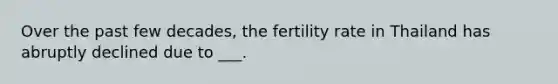 Over the past few decades, the fertility rate in Thailand has abruptly declined due to ___.