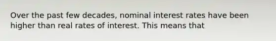 Over the past few decades, nominal interest rates have been higher than real rates of interest. This means that