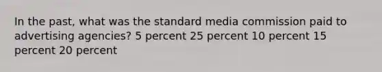 In the past, what was the standard media commission paid to advertising agencies? 5 percent 25 percent 10 percent 15 percent 20 percent