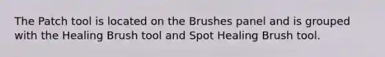 The Patch tool is located on the Brushes panel and is grouped with the Healing Brush tool and Spot Healing Brush tool.