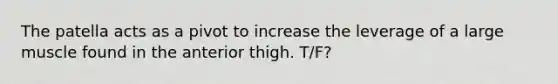 The patella acts as a pivot to increase the leverage of a large muscle found in the anterior thigh. T/F?