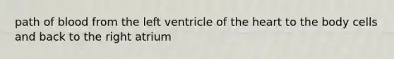 path of blood from the left ventricle of the heart to the body cells and back to the right atrium