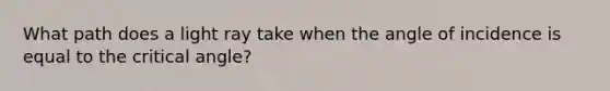 What path does a light ray take when the angle of incidence is equal to the critical angle?