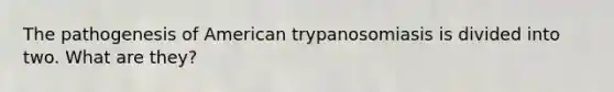 The pathogenesis of American trypanosomiasis is divided into two. What are they?