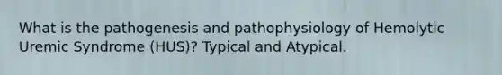 What is the pathogenesis and pathophysiology of Hemolytic Uremic Syndrome (HUS)? Typical and Atypical.