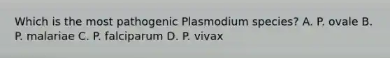 Which is the most pathogenic Plasmodium species? A. P. ovale B. P. malariae C. P. falciparum D. P. vivax