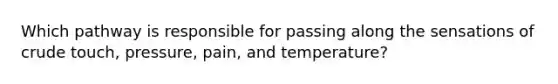 Which pathway is responsible for passing along the sensations of crude touch, pressure, pain, and temperature?
