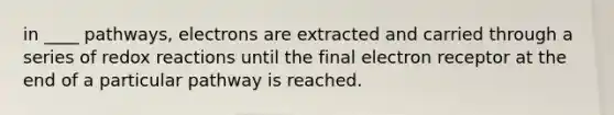 in ____ pathways, electrons are extracted and carried through a series of redox reactions until the final electron receptor at the end of a particular pathway is reached.