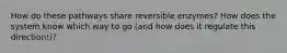 How do these pathways share reversible enzymes? How does the system know which way to go (and how does it regulate this direction!)?