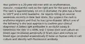 Your patient is a 20-year-old man with an erythematous, macular, nonpainful rash on the right arm for the past 4 days. The rash is approximately 10 cm in diameter. He also has a fever to 100°F and a mild headache. He reports hiking on several weekends recently in New York State. You suspect the rash is erythema migrans and that he has Lyme disease. Which one of the following is the best approach to confirm your clinical diagnosis? A Detect IgM antibodies in an ELISA assay B Determine the titer in a VDRL test C Gram stain and culture on blood agar incubated aerobically D Gram stain and culture on blood agar incubated anaerobically E Grow on human cells in cell culture and identify with fluorescent antibody