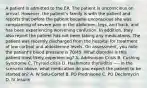 A patient is admitted to the ER. The patient is unconscious on arrival. However, the patient's family is with the patient and reports that before the patient became unconscious she was complaining of severe pain in the abdomen, legs, and back, and has been experiencing worsening confusion. In addition, they also report the patient has not been taking any medications. The patient was recently discharged from the hospital for treatment of low cortisol and aldosterone levels. On assessment, you note the patient's blood pressure is 70/45. What disorder is this patient most likely experiencing? A. Addisonian Crisis B. Cushing Syndrome C. Thyroid crisis D. Hashimoto thyroiditis ---- In the scenario above, what medication do you expect the patient to be started on? A. IV Solu-Cortef B. PO Prednisone C. PO Declomycin D. IV Insulin