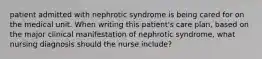 patient admitted with nephrotic syndrome is being cared for on the medical unit. When writing this patient's care plan, based on the major clinical manifestation of nephrotic syndrome, what nursing diagnosis should the nurse include?