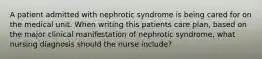 A patient admitted with nephrotic syndrome is being cared for on the medical unit. When writing this patients care plan, based on the major clinical manifestation of nephrotic syndrome, what nursing diagnosis should the nurse include?