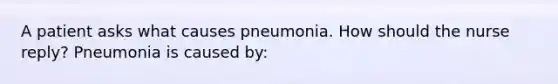 A patient asks what causes pneumonia. How should the nurse reply? Pneumonia is caused by: