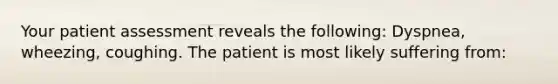 Your patient assessment reveals the following: Dyspnea, wheezing, coughing. The patient is most likely suffering from: