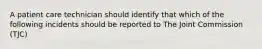 A patient care technician should identify that which of the following incidents should be reported to The Joint Commission (TJC)