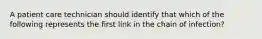 A patient care technician should identify that which of the following represents the first link in the chain of infection?