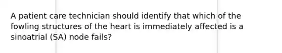 A patient care technician should identify that which of the fowling structures of the heart is immediately affected is a sinoatrial (SA) node fails?