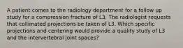 A patient comes to the radiology department for a follow up study for a compression fracture of L3. The radiologist requests that collimated projections be taken of L3. Which specific projections and centering would provide a quality study of L3 and the intervertebral joint spaces?