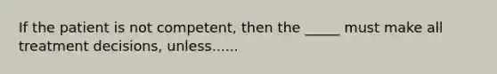 If the patient is not competent, then the _____ must make all treatment decisions, unless......