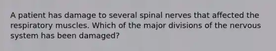 A patient has damage to several spinal nerves that affected the respiratory muscles. Which of the major divisions of the nervous system has been damaged?