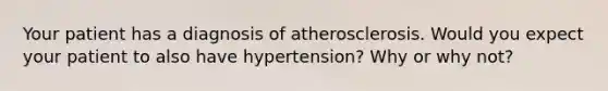 Your patient has a diagnosis of atherosclerosis. Would you expect your patient to also have hypertension? Why or why not?