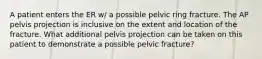 A patient enters the ER w/ a possible pelvic ring fracture. The AP pelvis projection is inclusive on the extent and location of the fracture. What additional pelvis projection can be taken on this patient to demonstrate a possible pelvic fracture?